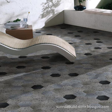 Hexagonal shaped wall and floor decorated porcelain mosaic tiles